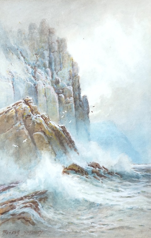 Reubens Southey (1881-1933), 'Rough Sea, Cornish Coast', signed lower left, watercolour, 37cm x 24cm